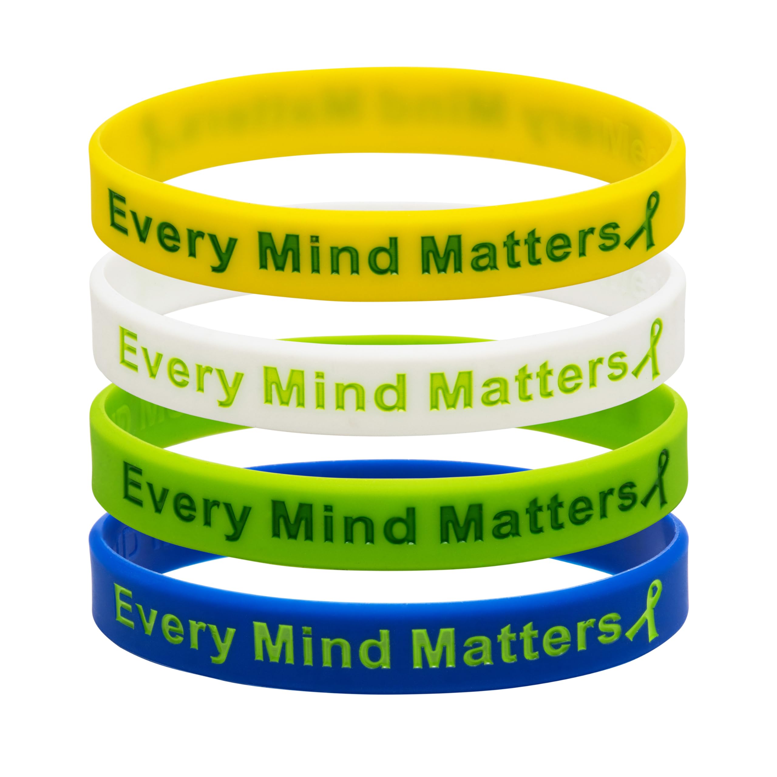 (4 Pack) Every Mind Matters Mental Health Awareness Bracelet MHA Wristband (Medium (18cm))