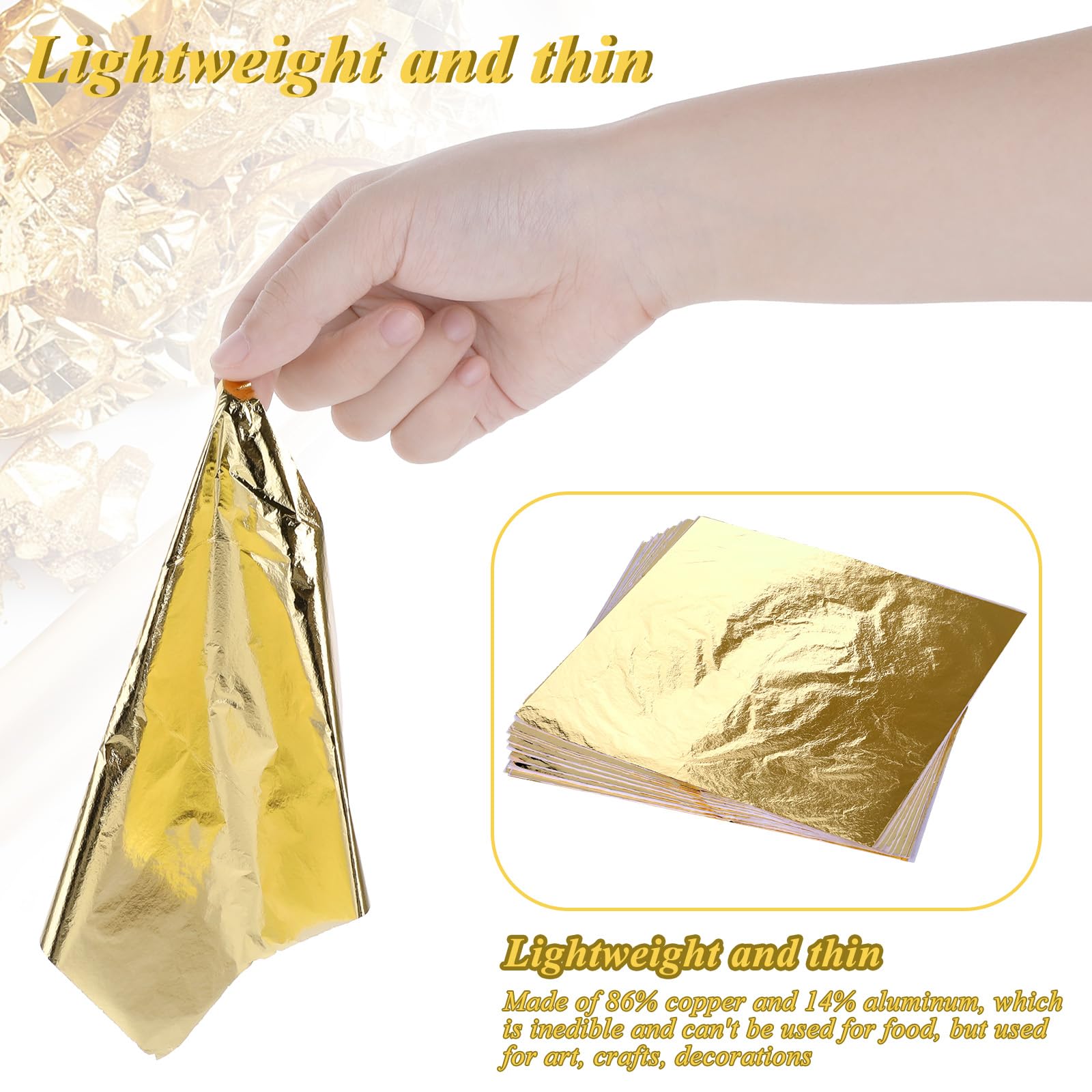 Foglie Oro Decorazione 200 Pezzi - Fiocchi 14x14 Cm Per Fai Da Te, Resina, Unghie, Cake Design