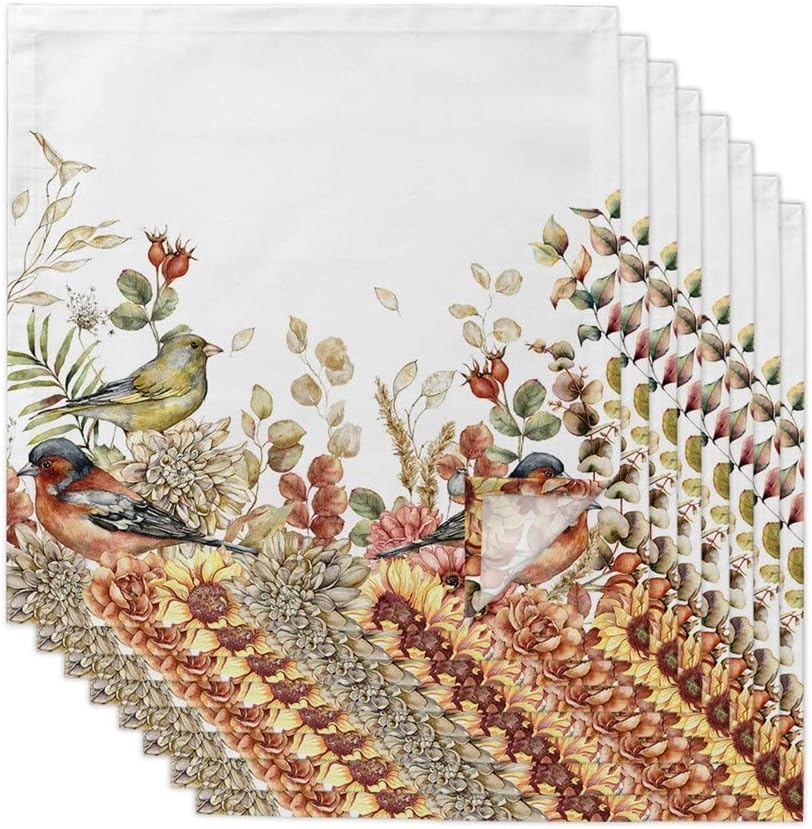 Eucalyptus Leaves Robin Cloth Napkins Set Birthday Banquet Wedding Decor Restaurant Supplies Table(8pcs)