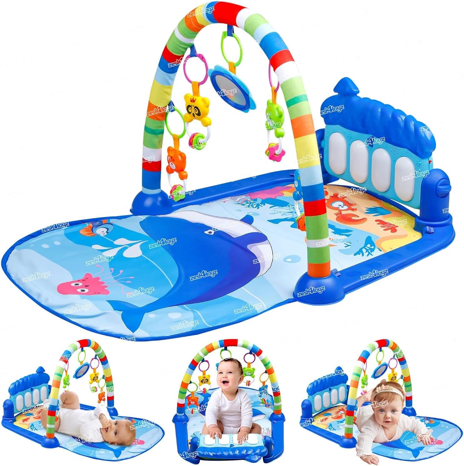 Zest 4 Toyz Baby Play Mat Gym & Fitness Rack with Hanging Rattles Lights & Musical Keyboard Mat Piano Multi-Function ABS Plastic(up to 2 Year) Multi Color (Made in India)