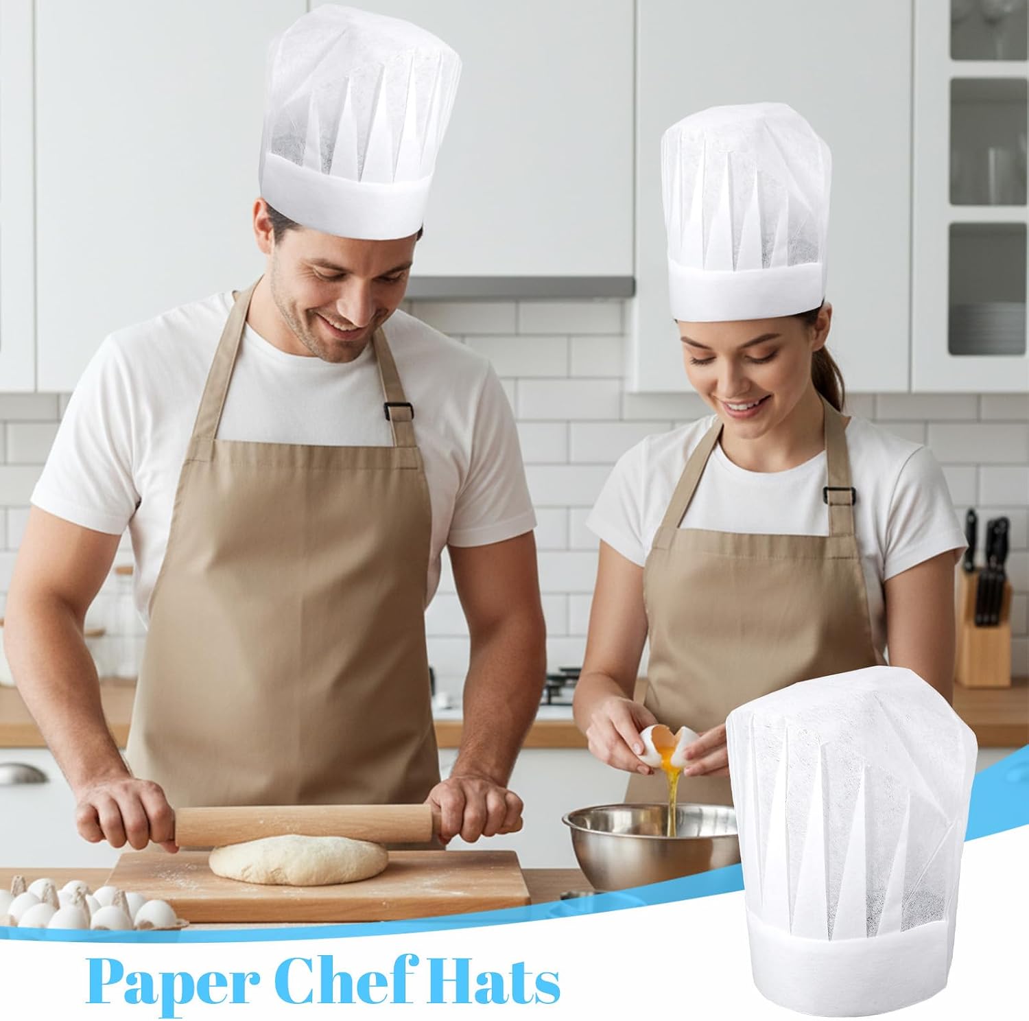 12 Pack Disposable Chef Hat Adjustable White Chef Hats Non-Woven Paper Chefs Hat Elastic Kitchen Cooking Cap DIY Bakers Hats for Baking Cooking Activity Pizza Party Women Men