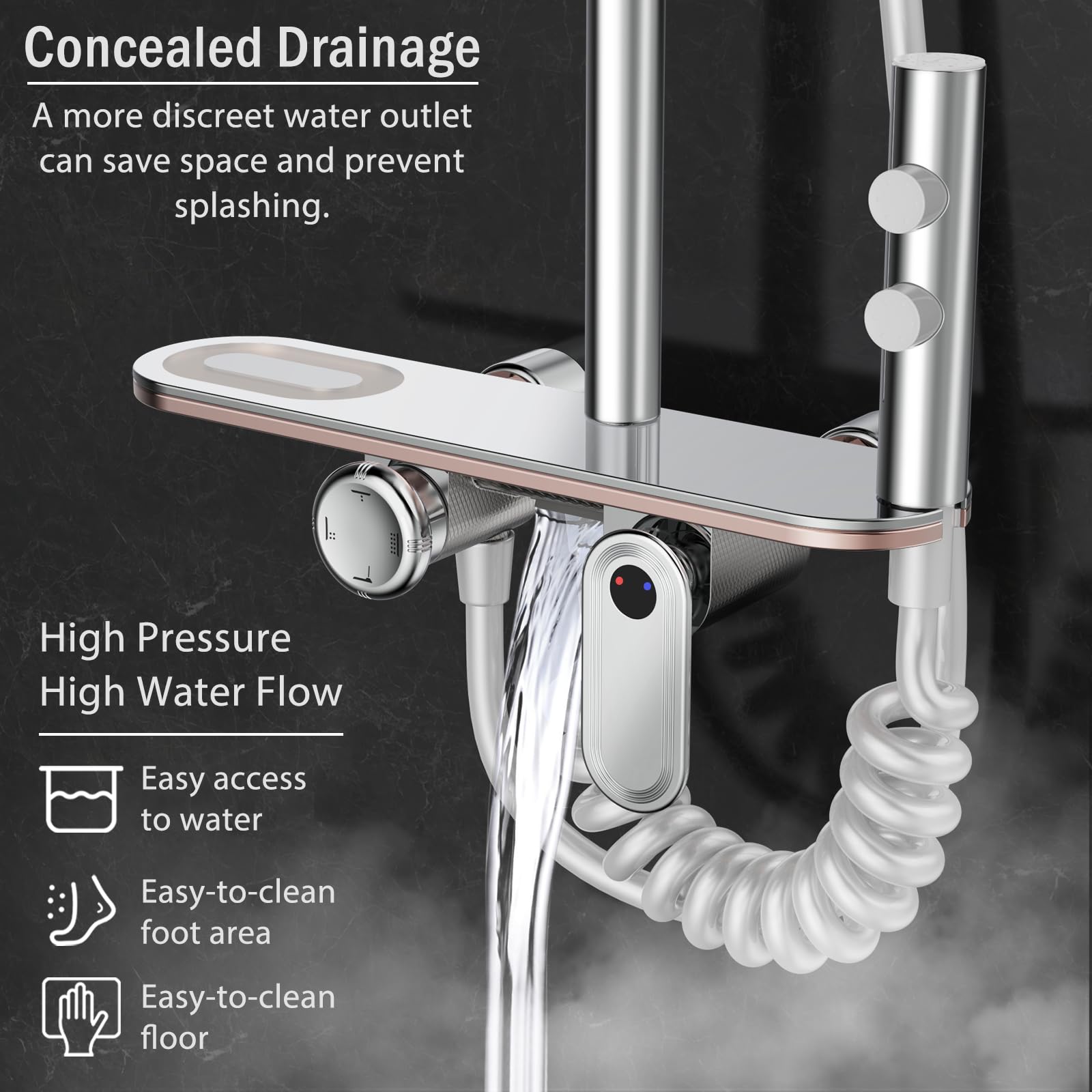Columna Ducha Cromo con Grifo, Cabezal Efecto Lluvia 30x20cm | Barra Ajustable 80–135 cm, Ducha de Mano 3 Modos, Acero Inoxidable