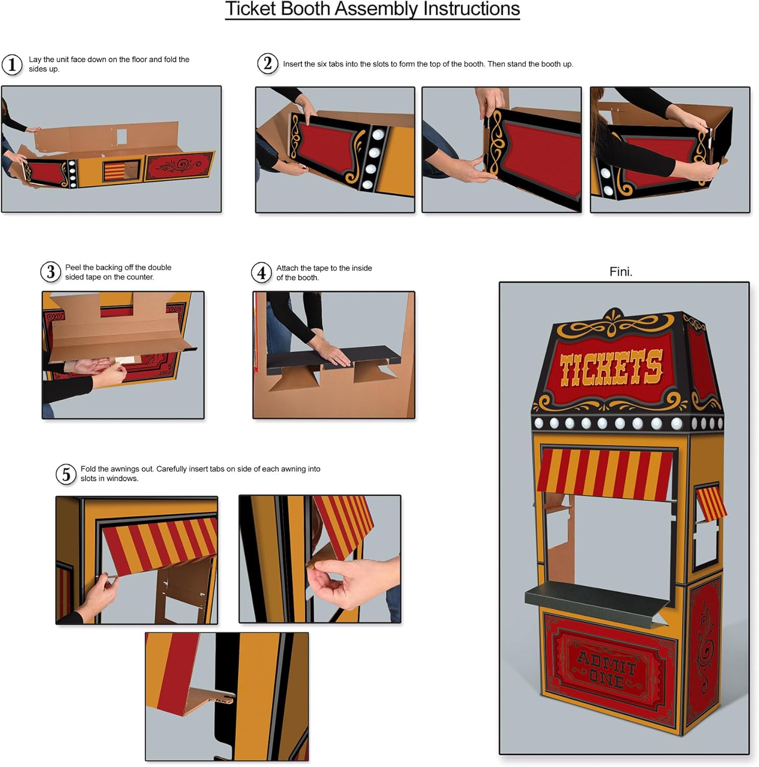Beistle 3-D Ticket Booth Prop, Large Corrugated Cardboard Carnival Party Decoration with "Tickets" Design, Theater Entrance for Themed Events, Photo Booth Backdrop, 6' 1" x 35.25"