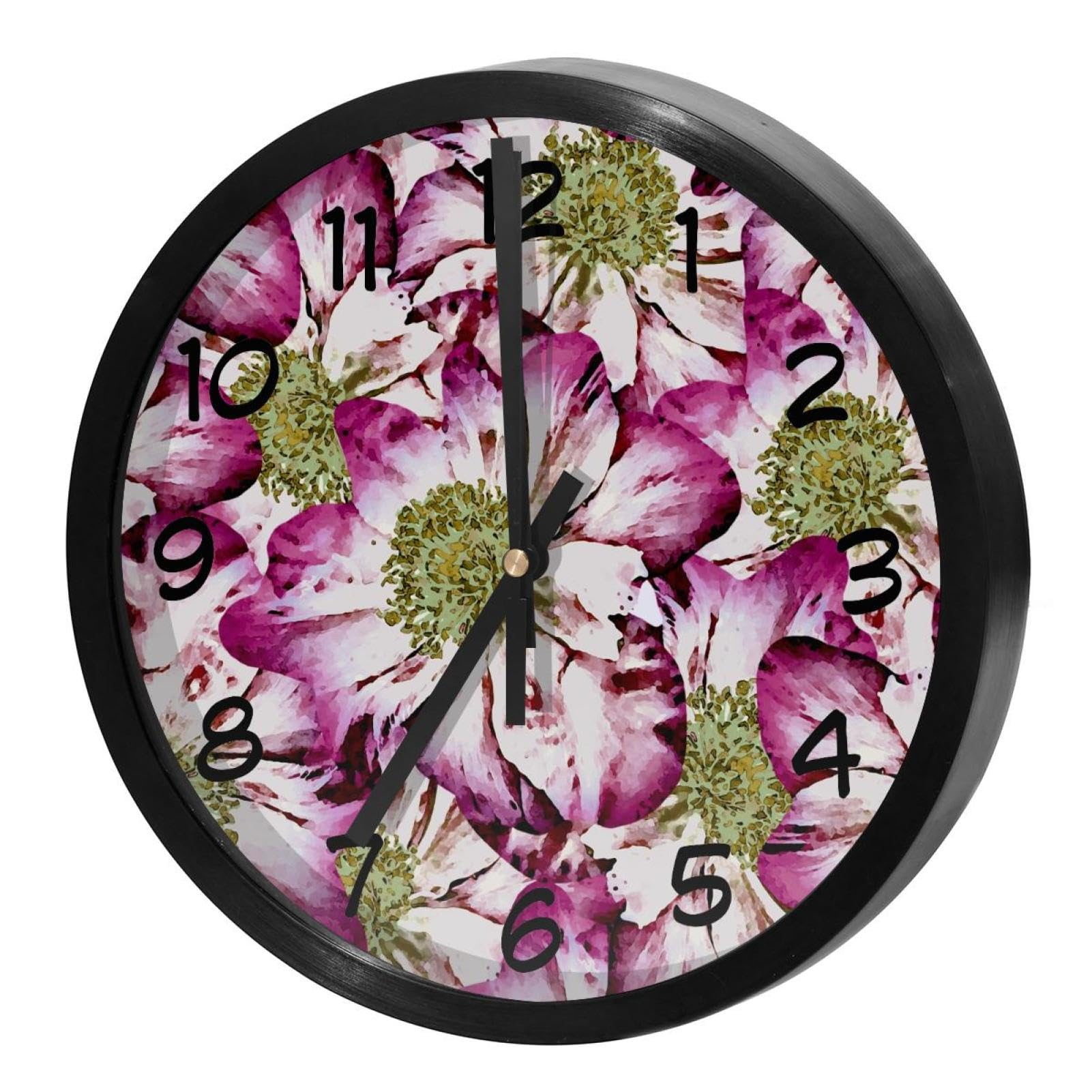 Horloge murale silencieuse ronde au design de pivoine pour salon moderne