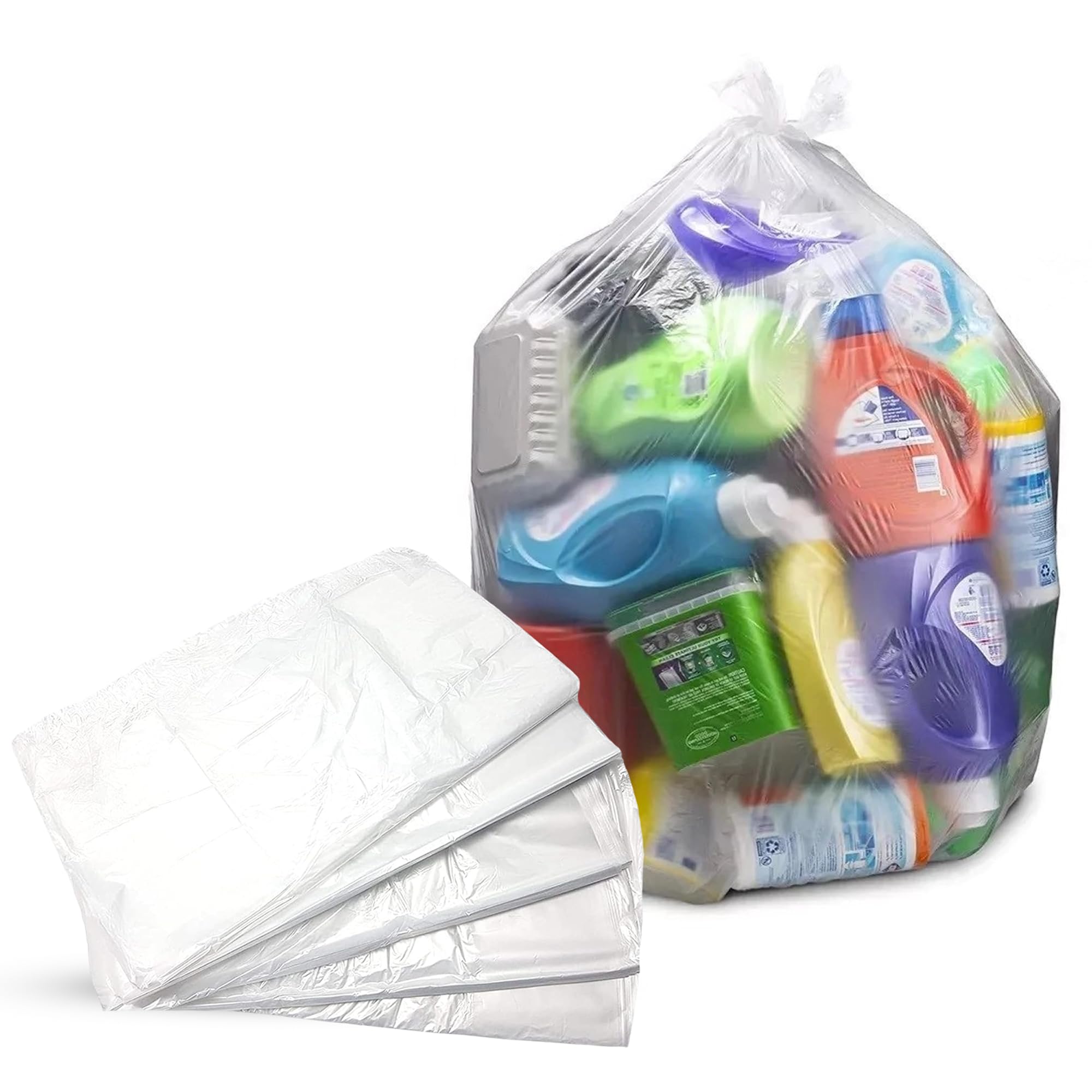 Chef Royale Transparent Clear Plastic Bin Bags 90L - Recycling Heavy Duty Rubbish Bags For Kitchen, Bathroom, Office - Polythene Bin Liners Bags For Regular Use (10)