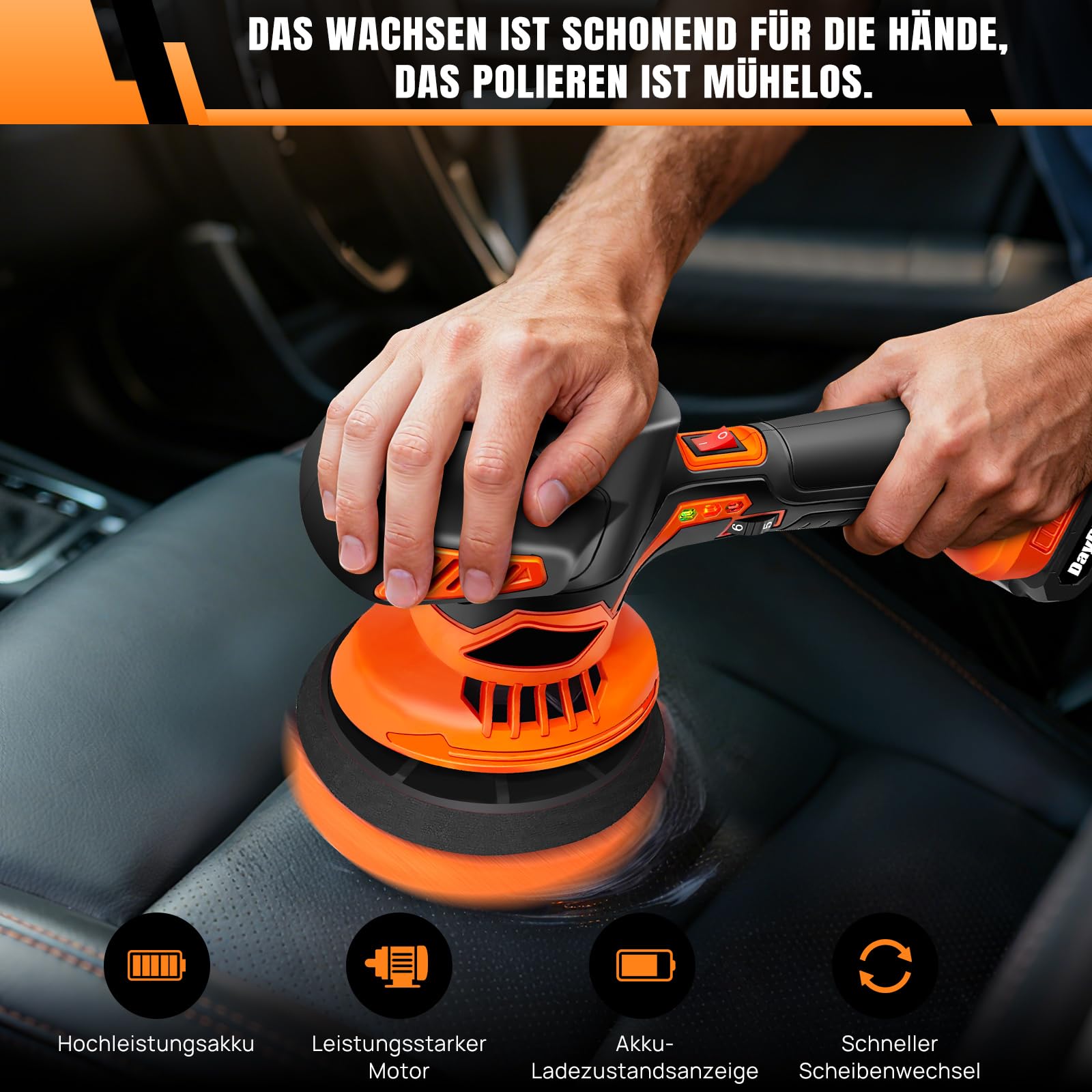 Pulidora de batería para coche, 6 velocidades variables, juego de abrillantador para coche, 2800-5500 rpm, 24 accesorios, 2 x 21 V 1,5 Ah batería pulidora para el cuidado del coche pulido encerado