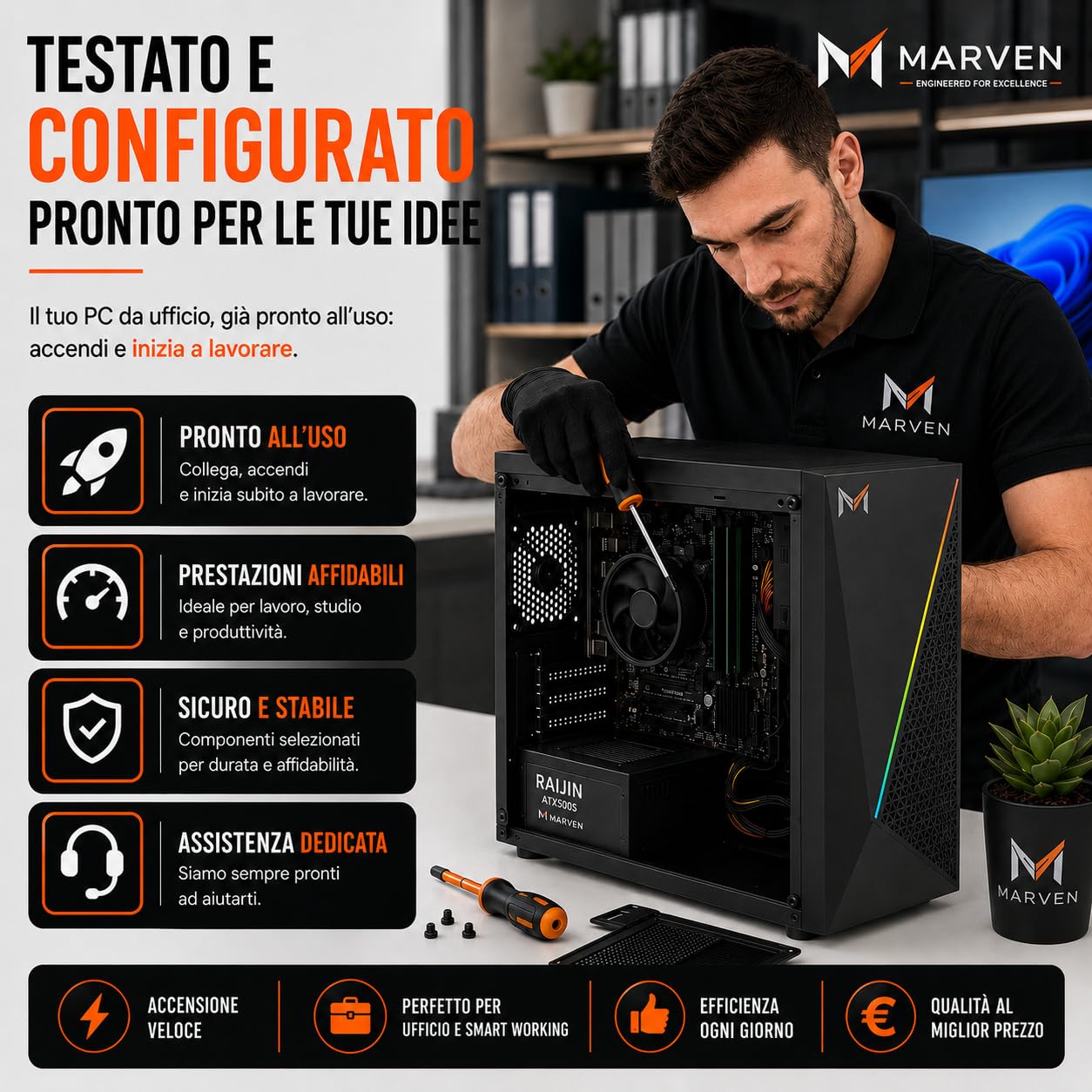 Computer Ufficio Professionale Pc Fisso Completo Nuovo con Intel Core i5 16 GB RAM - 240 GB SSD + 500 GB HDD, Wifi Windows 11 Pro Computer Fisso Pronto all'uso - PC Desktop All in One + Office
