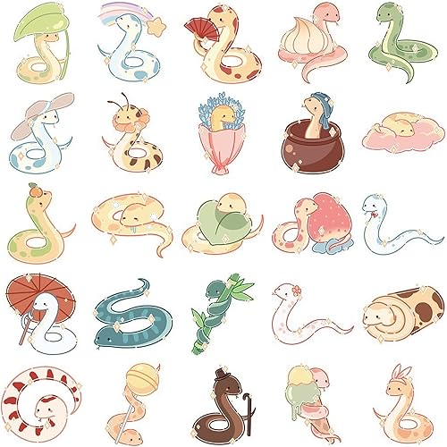 Miniatura 3 de Paquete de 50 calcomanías de serpiente de dibujos animados, lindo vinilo impermeable para laptop, patineta, botella de agua, teléfono, álbum de