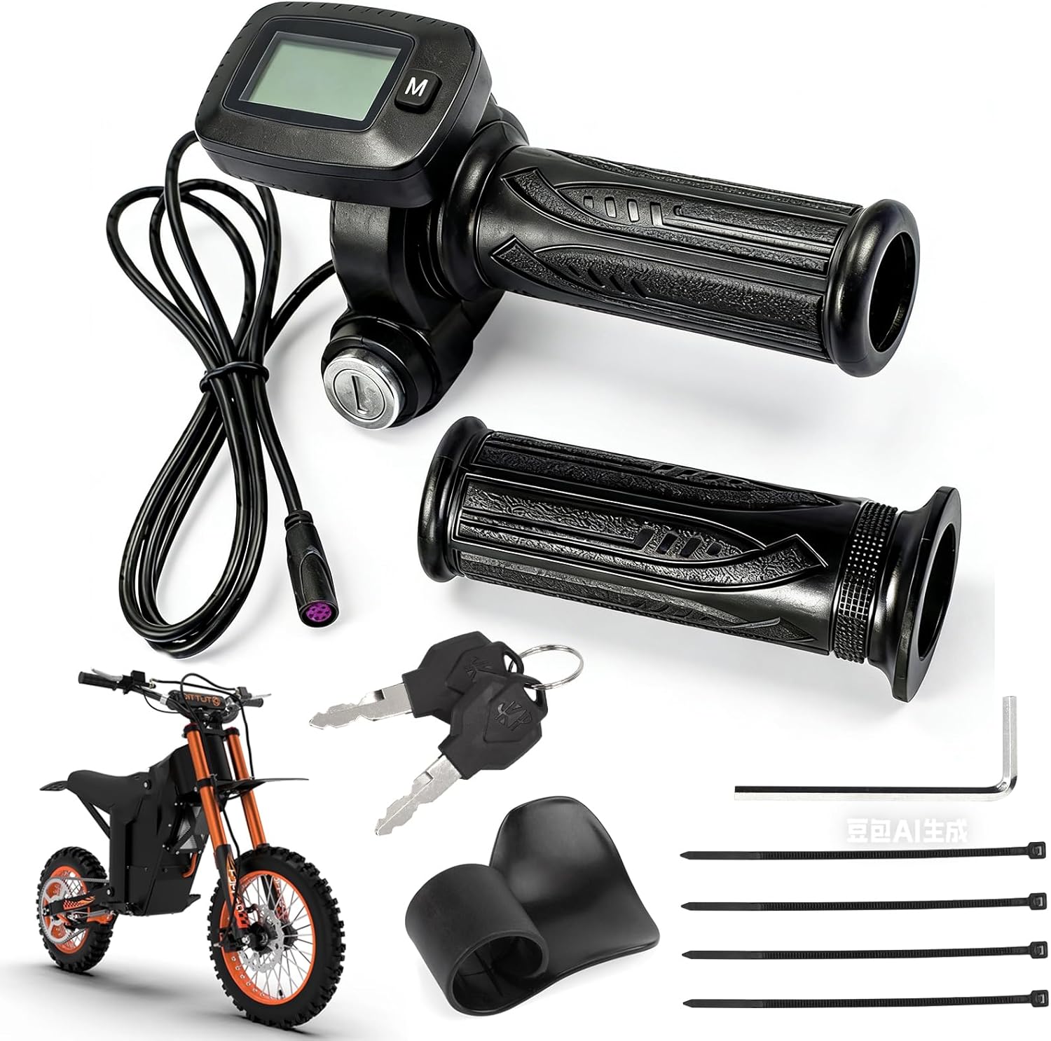 Ebike Throttle for Tuttio Soleil 01 48V LCD Display with M Key Button Waterproof Throttle Grip Kit with Lock Electric Dirt Bike Twist Throttle
