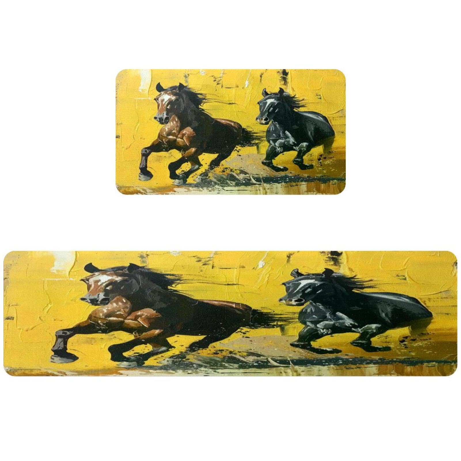 Alfombrillas de cocina VAPOKF con diseño de caballos al galope set de 2 alfombras lavables