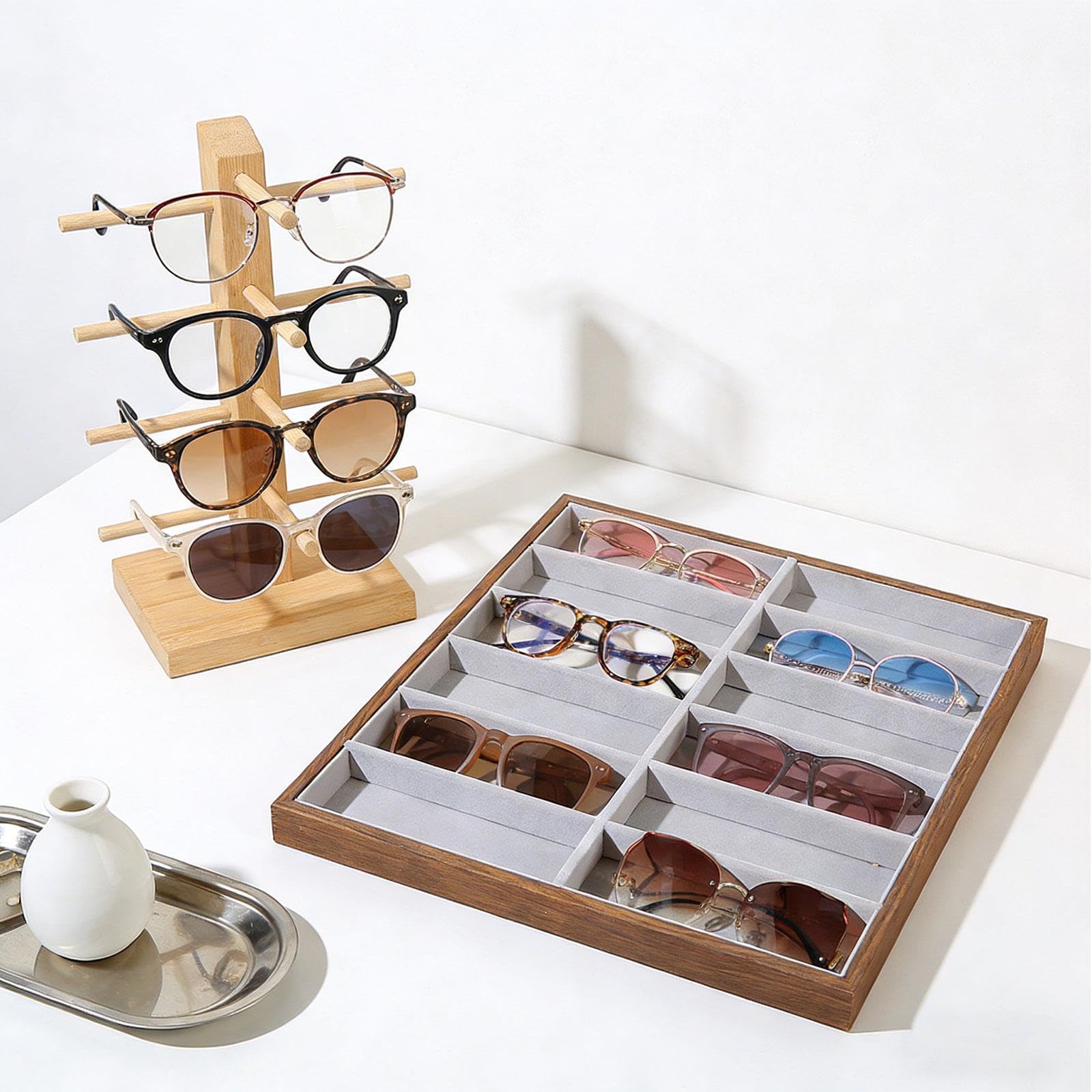 perfk Bandeja expositora para gafas, organizador de gafas multiusos para hombres y mujeres, soporte para gafas y organizador de joyas para mesa del, 12 Cuadrículas de 36x40x3 Cm