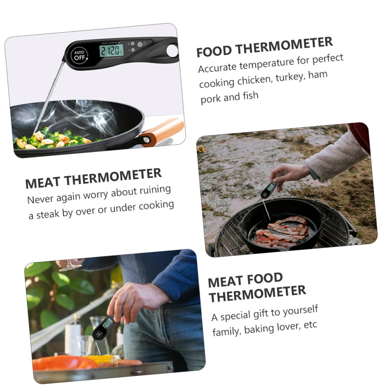 Cabilock 3 Pièces thermomètre barbecue thermometre cuisine thermomètre cuisine à viande de cuisson pour la viande s digital Acier inoxydable
