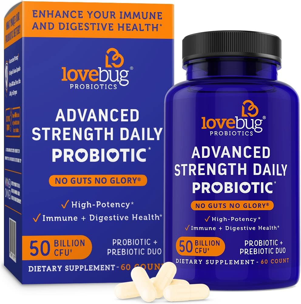 PROBIOTICS Probiotic and Prebiotic Digestive Health Supplement, Shelf Stable - with 10 Billion CFU, Vitamin C - for Men & Women, 15x More Survivability (60)