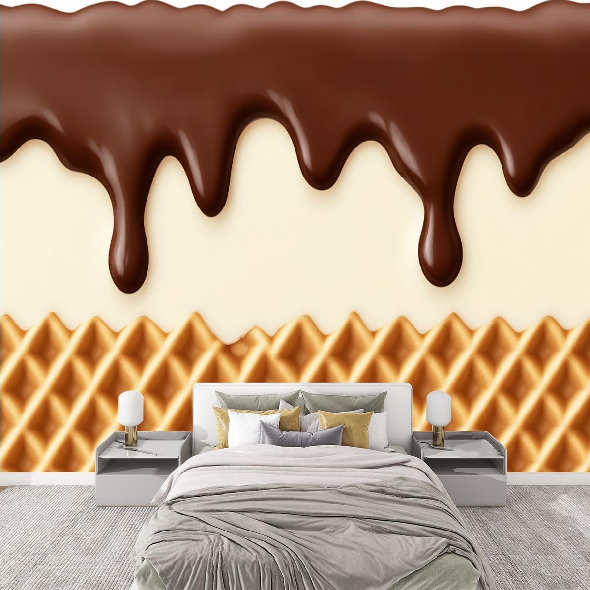 Wall Mural Wallpaper Seamless Current Icing Chocolate Waffle Texture Waffle Cone ice Cream Peel and Stick Wallpaper Self Adhesive Sticker Wrap Removable Vinyl Film Roll Paper Bedroom Decor