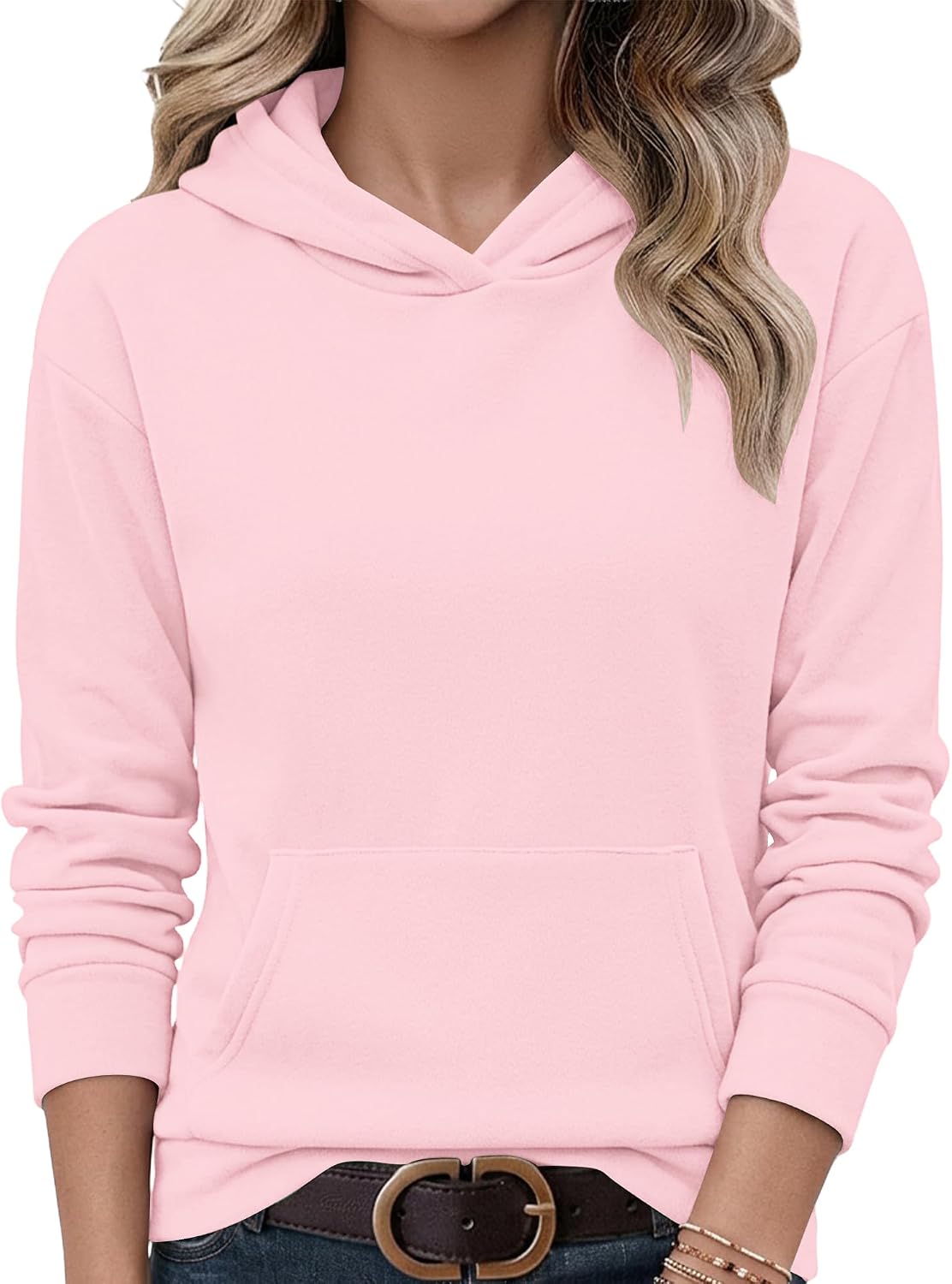 AUSELILY Women's Sweatshirts Hoodies Tops Casual Long Sleeve Fleece Pullover With Kangaroo Pocket 2026 New