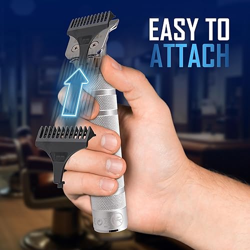 Miniatura 6 de Barbasol Recortadora de hoja en T recargable de acero inoxidable con espacio cero, hoja colgante, 3 peines guía