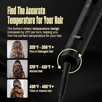 Automatic Rotating Curling Iron by BeKind Waves, 1 Inch Rotating Wand for Beach Waves, Tourmaline Ceramic, Fast Heat-up, Multiple Temps, Long-Lasting Curls, Dual Voltage (Black)