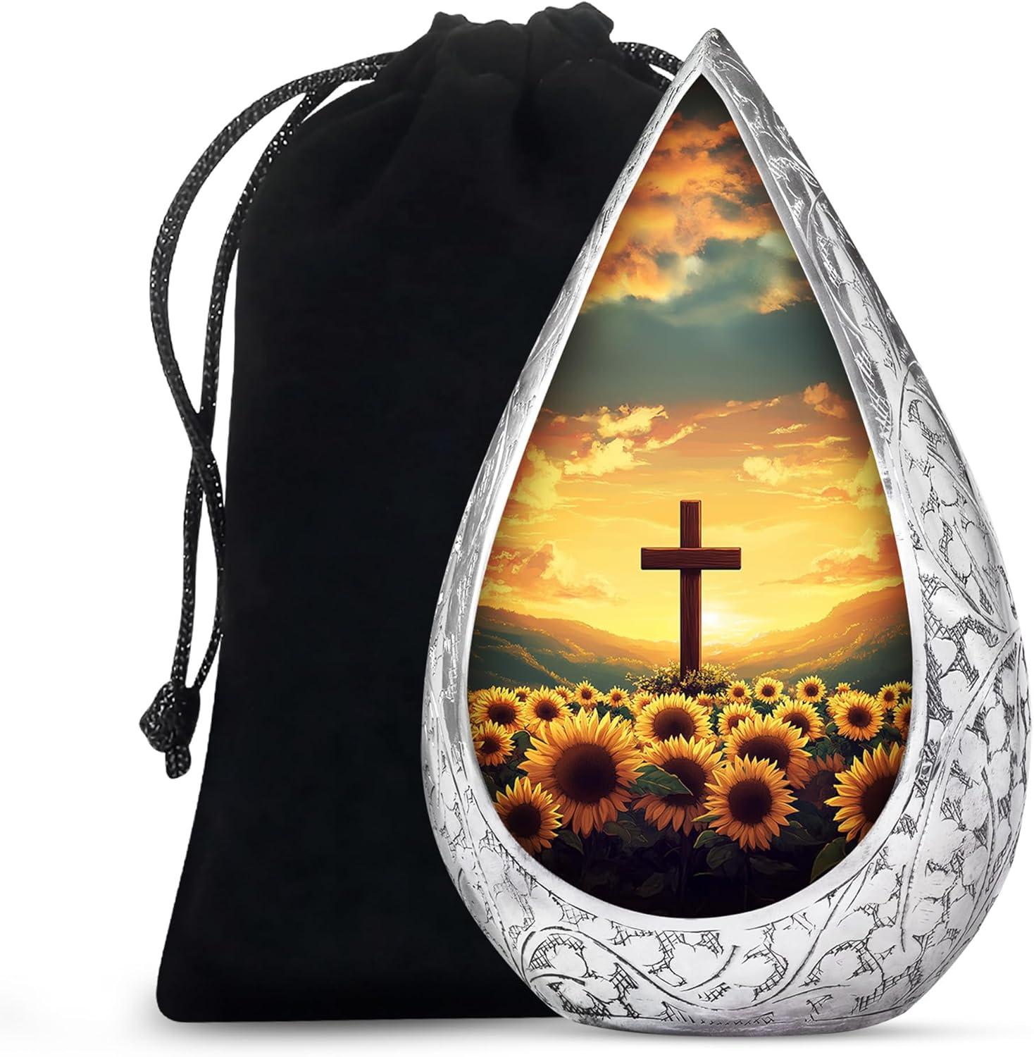 Sunflower Cremation Urn for Ashes for Women & Men - Large Outdoor Urns for Daughter - Decorative Burial Cross Urns for Adult Human Ashes Dad - Funeral Urn for Adult 10 Inch
