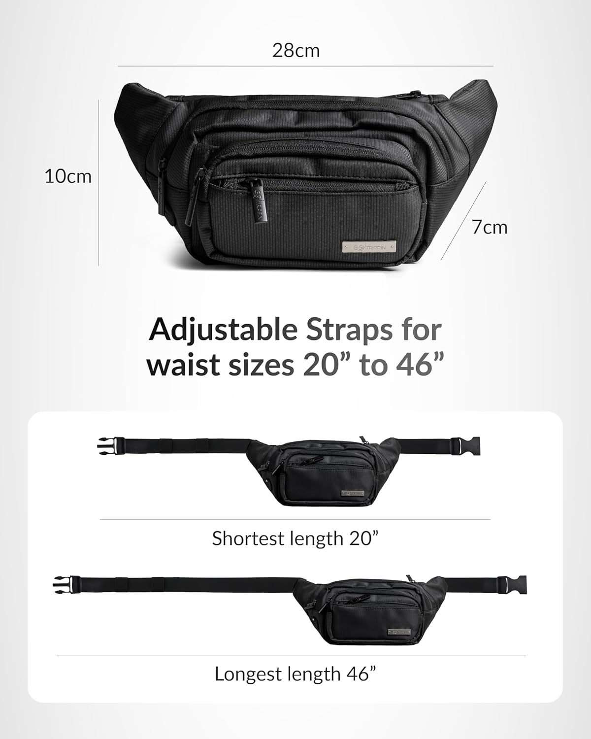Polyester Waist Bag for Men,Women/Fanny Pack for Hiking Travel Camping Running Sports Outdoors/Money Belt with Adjustable Strap (Black)), Black, One Size, Waist Bag, Black, One Size, Waist