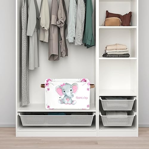 Miniatura 6 de Pink Elephant - Contenedores de almacenamiento personalizados, cestas organizadoras con asa para estantes, armario, guardería, juguetes, 1 paquete