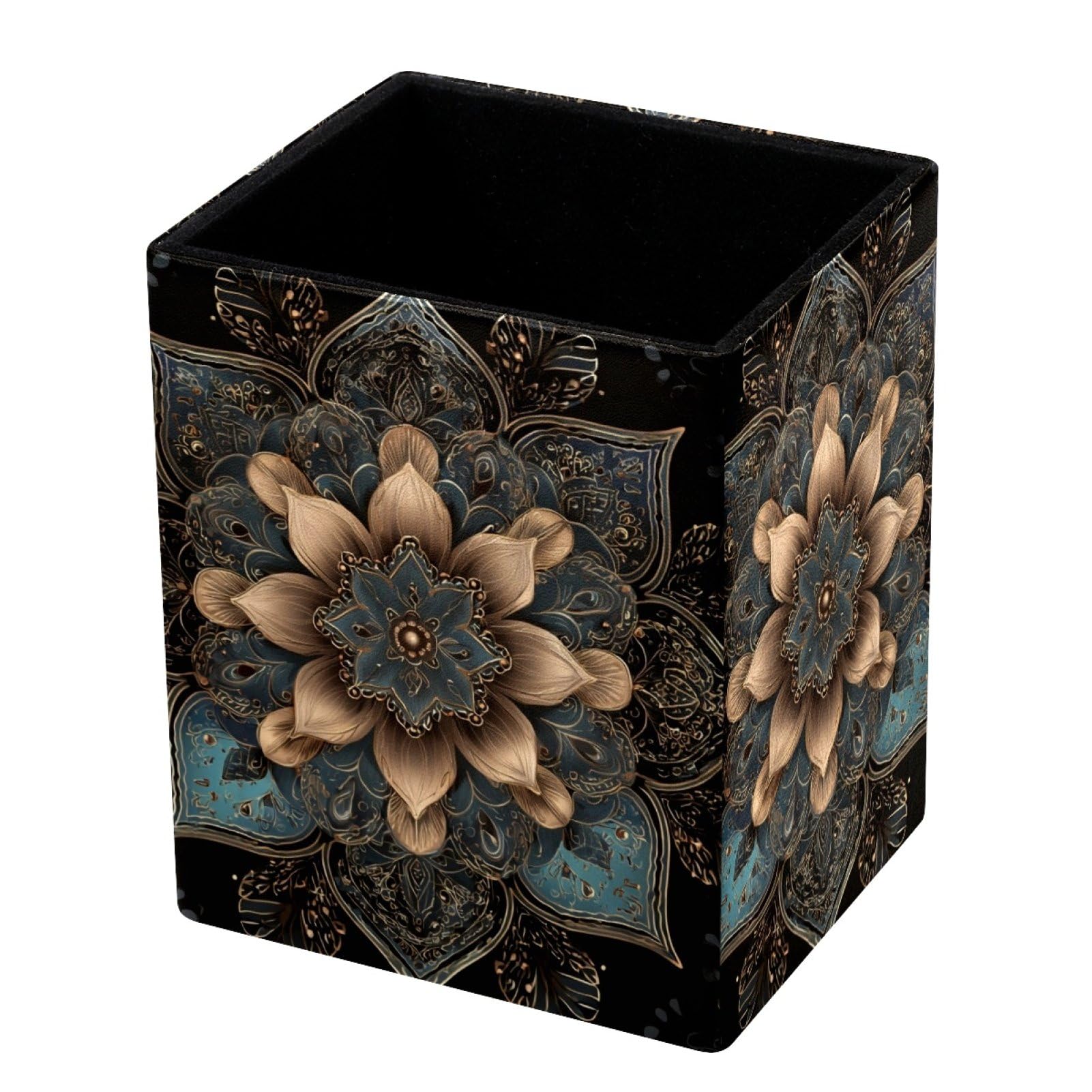 FWJZDSP Desktop Pencil Holder, Artistic Flowers Rectangular Pencil Cup, Pencil Storage Bag Office Desk Supplies Case for School