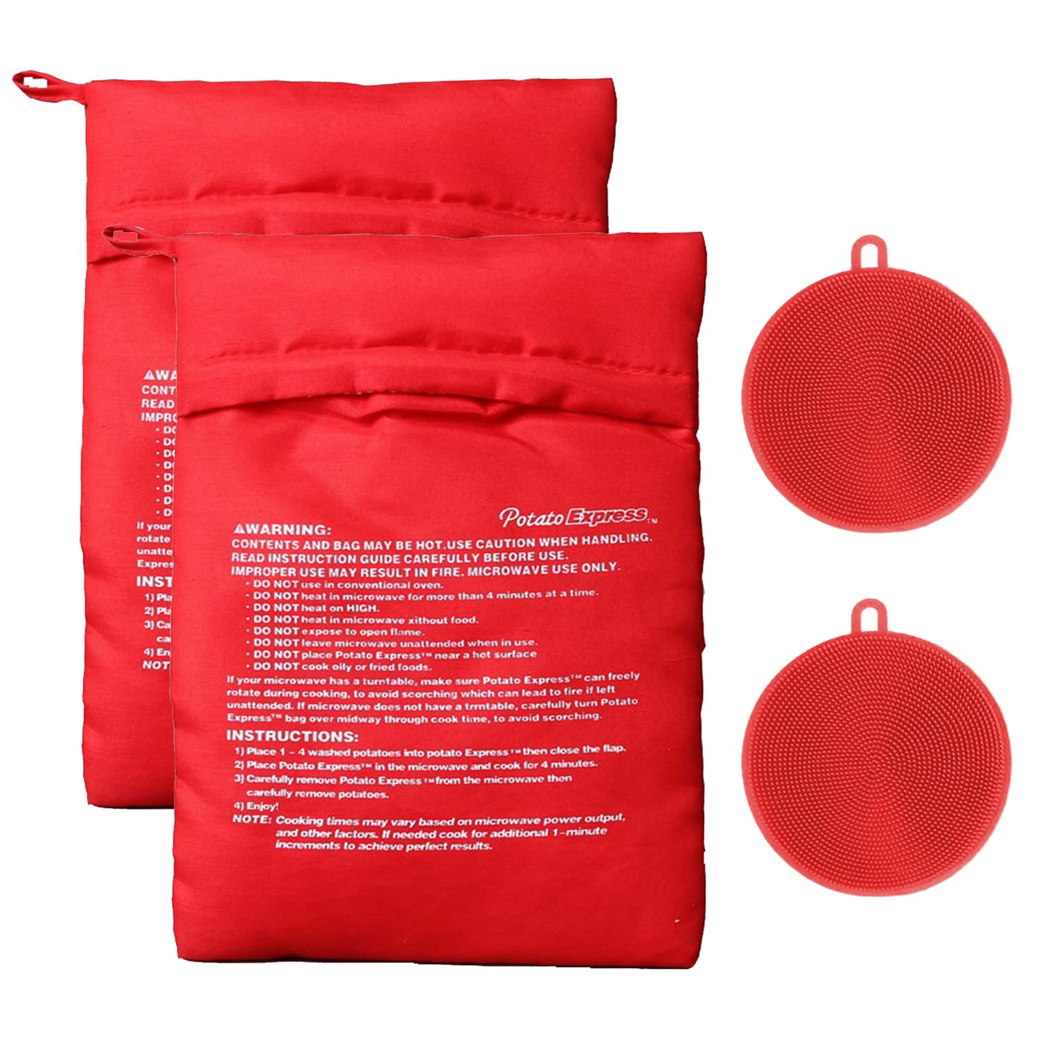 Microwave Potato Bag Set Reusable Baking Potato Bags with 2 Silicone Vegetable Brushes Perfectly Cook Potatoes in Just 4 Minutes Ideal for Delicious