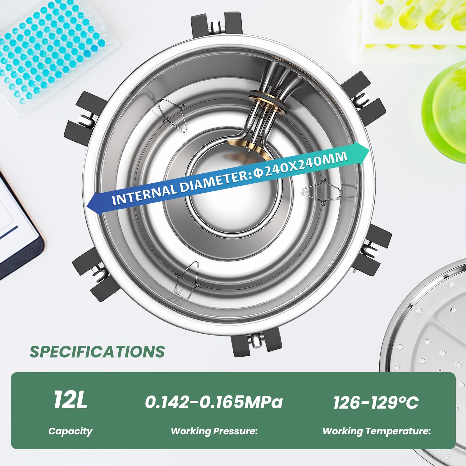 Huanyu Autoclave Esterilizador de Alta Presión Esterilización de Vapor Disinfect Dispositivo para Uso de Laboratorio/Dental/Mascota/Hospital | 126℃-128℃ | 0.145-0165MPa (12L)