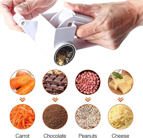 Miniatura 4 de Rallador de queso, rallador de queso giratorio de mano, para parmesano, cheddar, nueces, chocolate, verduras, diseño ergonómico, color blanco