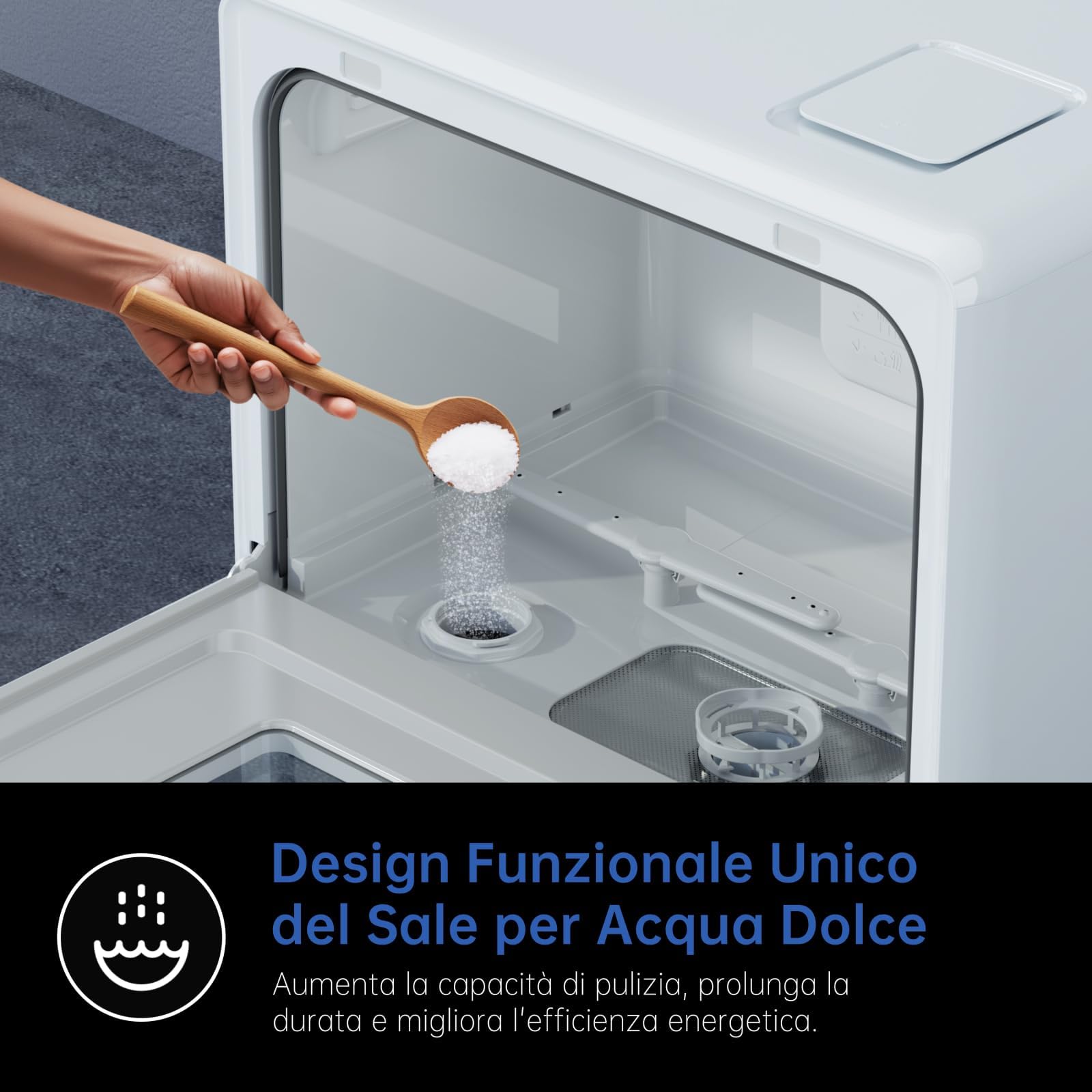 AIRMSEN Lavastoviglie da Tavolo Mini Lavastoviglie con 7+2 Programmi Funzione Sale Addolcitore Serbatoio da 5L Control Táctil & Pantalla LED, Lavastoviglie Compatta per Cucine Appartamenti e Dormitori