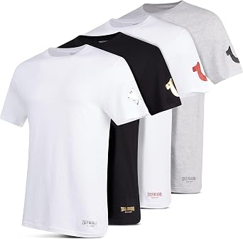 True Religion Mens Undershirts, 4 Pack Lightweight 100% Cotton Crewneck