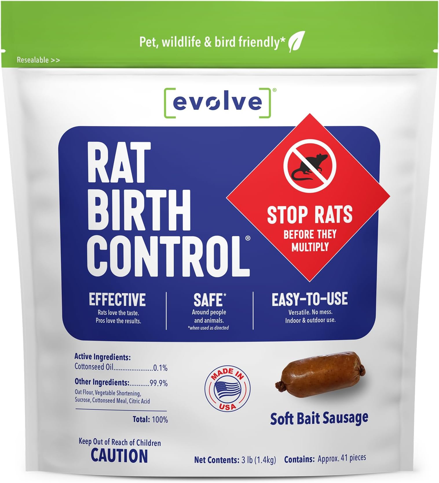 Evolve Rat Birth Control Soft Bait Sausages – 3 lbs | Scientifically Proven Rat Population Control | Not a Poison, Long-Term Population Management (Packaging May Vary)