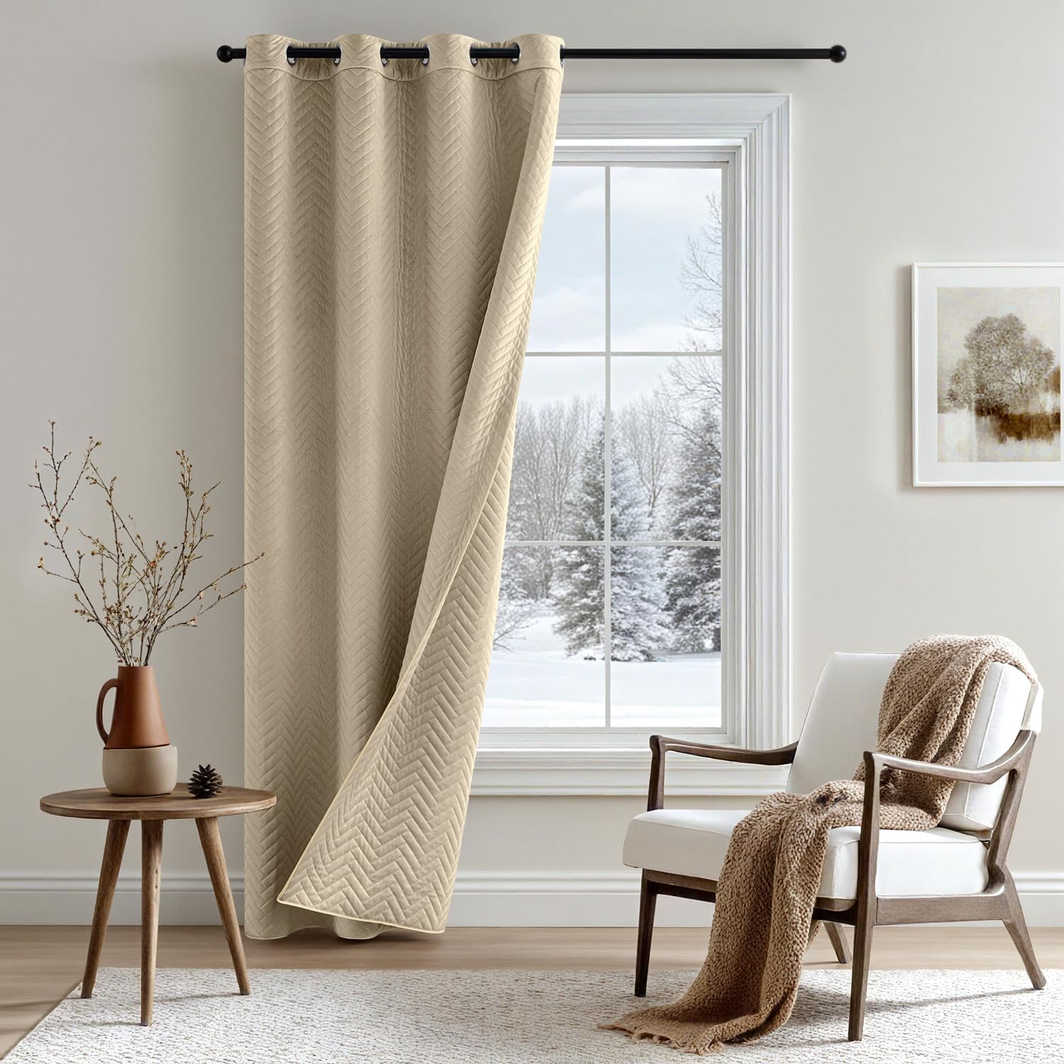 MIULEE Tende Oscuranti Termiche in Velluto Doppia Faccia 280GSM - Tenda Isolante a Occhielli per Interni, Freddo e Caldo, 1 Pezzo, L 132 x A 200 cm, Beige