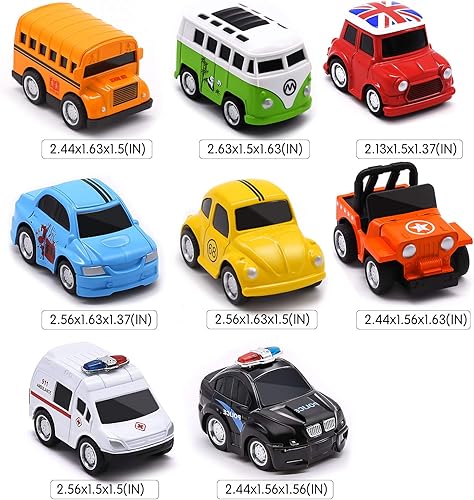 Miniatura 7 de Coches de metal para tirar hacia atrás, paquete de 8 vehículos de juguete de aleación fundida a presión para niños, camiones monstruos de juguete