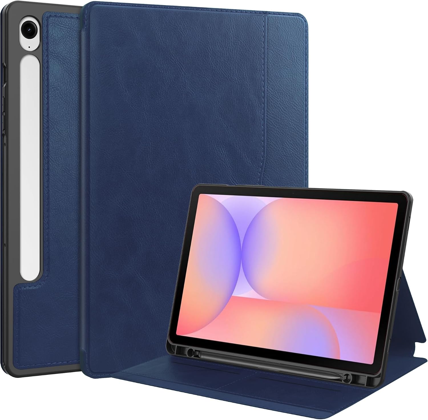 Smart Case for Samsung Galaxy Tab S10 Lite / S10 FE / S9 FE 10.9-Inch, Multi-Angle Stand Cover with Auto Wake/Sleep & Pocket, Navy Blue