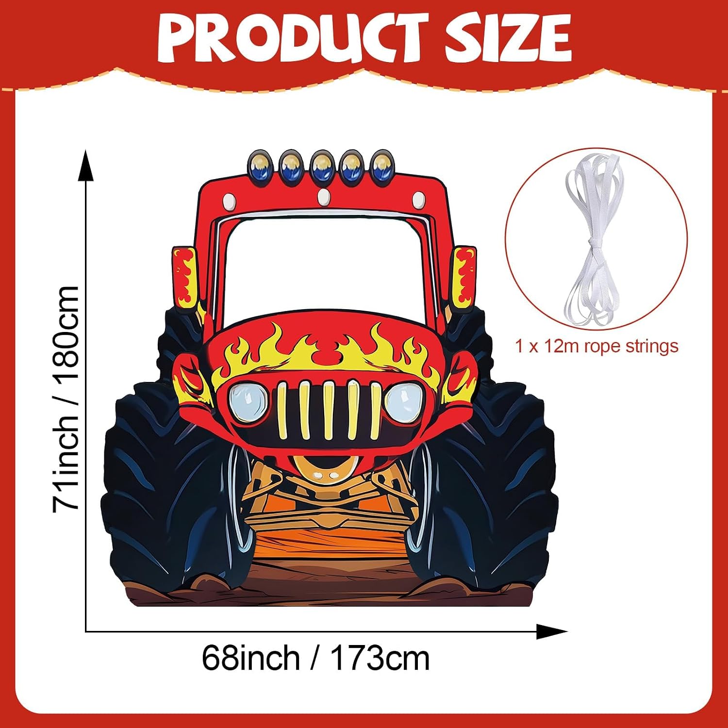 71 x 68 Inch Monster Truck Photo Soft Banner Booth Props Large Monster Fabric Photo Backdrop Party Decor Huge Monsters Truck Background Banner Funny Games Supplies for Boys Girls Birthday Party Decor