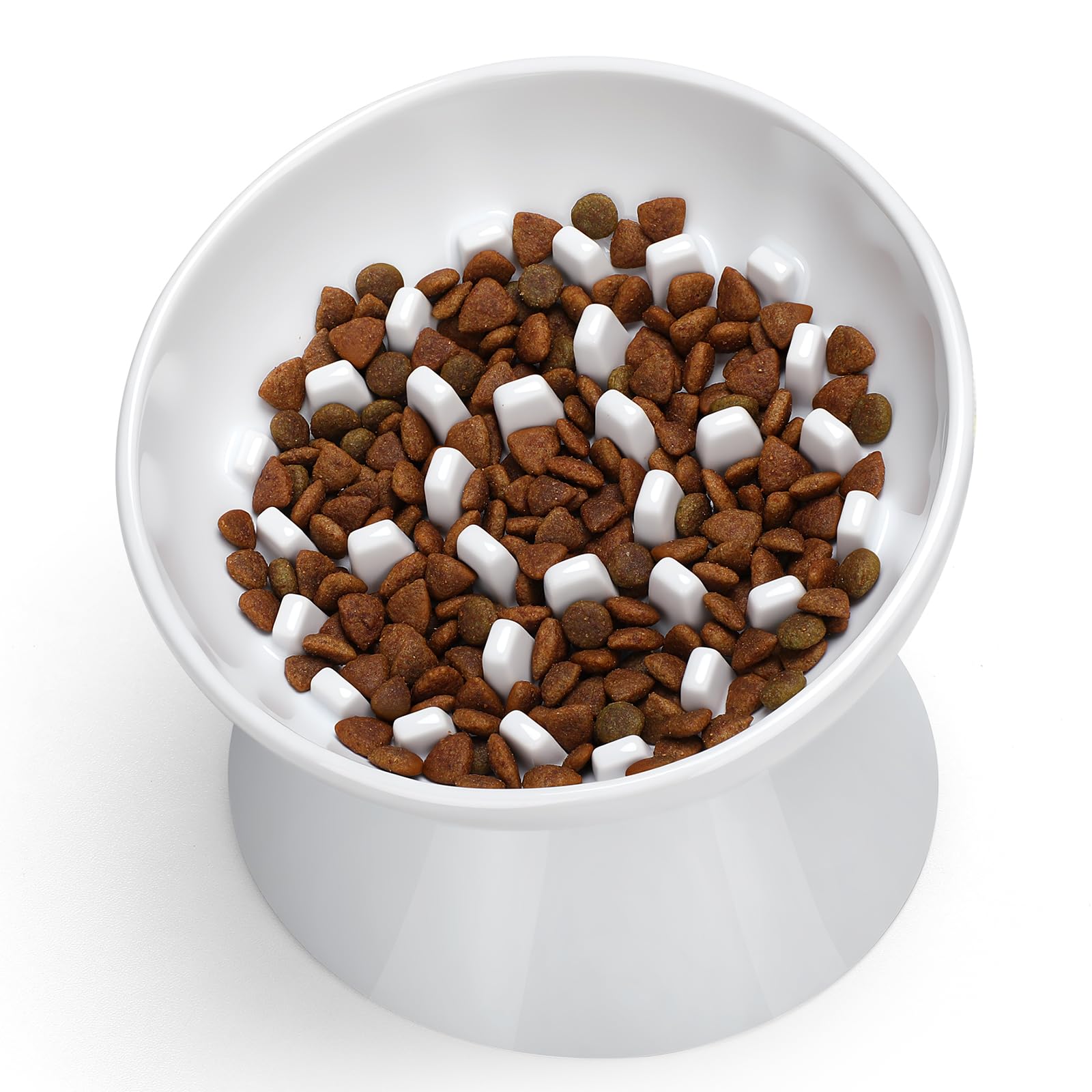 Condition photo showing New/Like New for ceramic slow feeder cat bowl, 2 cups tilted elevated honeycomb food dish | premium ceramic material, suitable for dry and wet food, honeycomb structure reduces vomiting & bloating for cats