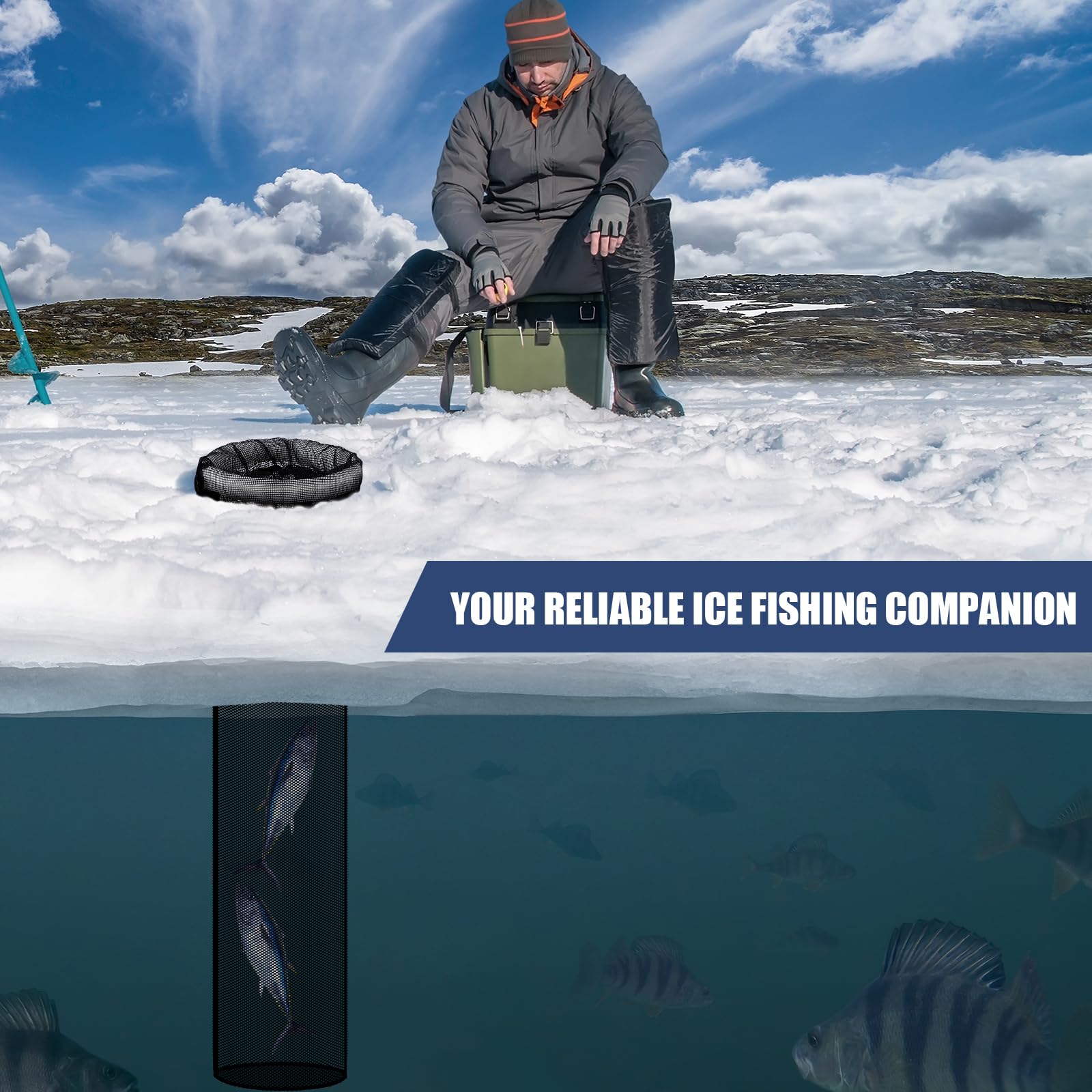 Vincreem 2 Pcs 35.4'' Ice Fishing Well Portable Ice Fish Catching Basket for Lightweight Fish Storage Net Bag Kayak Fishing Accessories Bucket Storage Cage : Sports & Outdoors