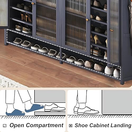 Miniatura 3 de Gabinete de almacenamiento de zapatos de bambú, armario de zapatos de 8 niveles con puertas, estante independiente para zapatos deportivos para