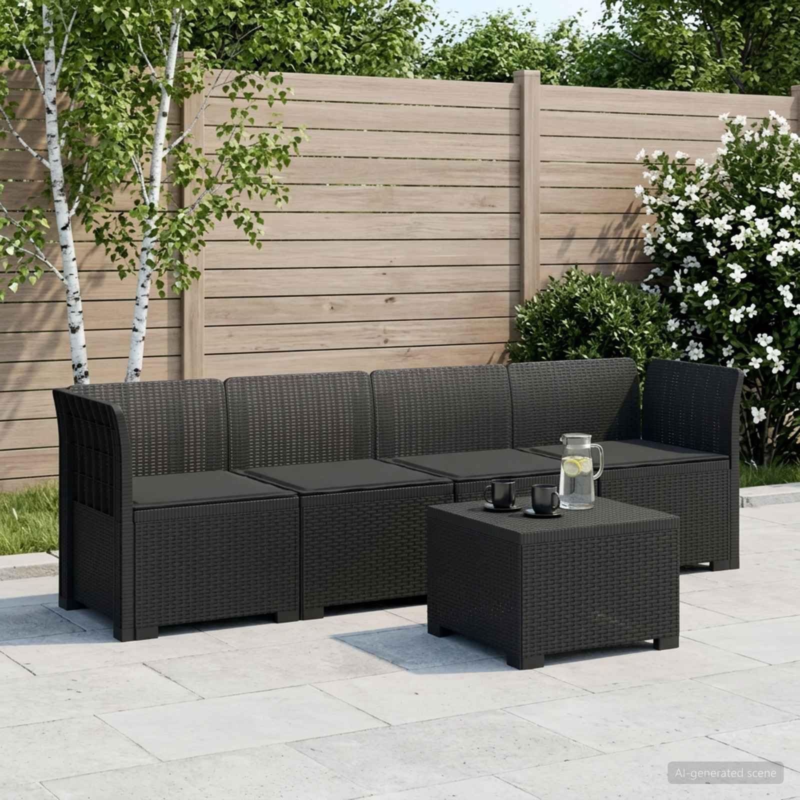 Sofá de jardín de 4 plazas con Cojines Aspecto de ratán PP, Sofás modulares de Exterior, 48.48 kg-3443855