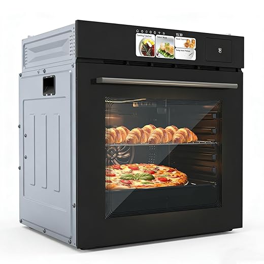 Single Wall Oven 24 Inch, Built-in Electric Ovens with Steam&Grill&Air Frying Mode, 3000W, 240V, 2.5Cu.ft Convection Built-in Oven, Stainless Steel 24 Wall Oven Electric with TFT Touch Screen