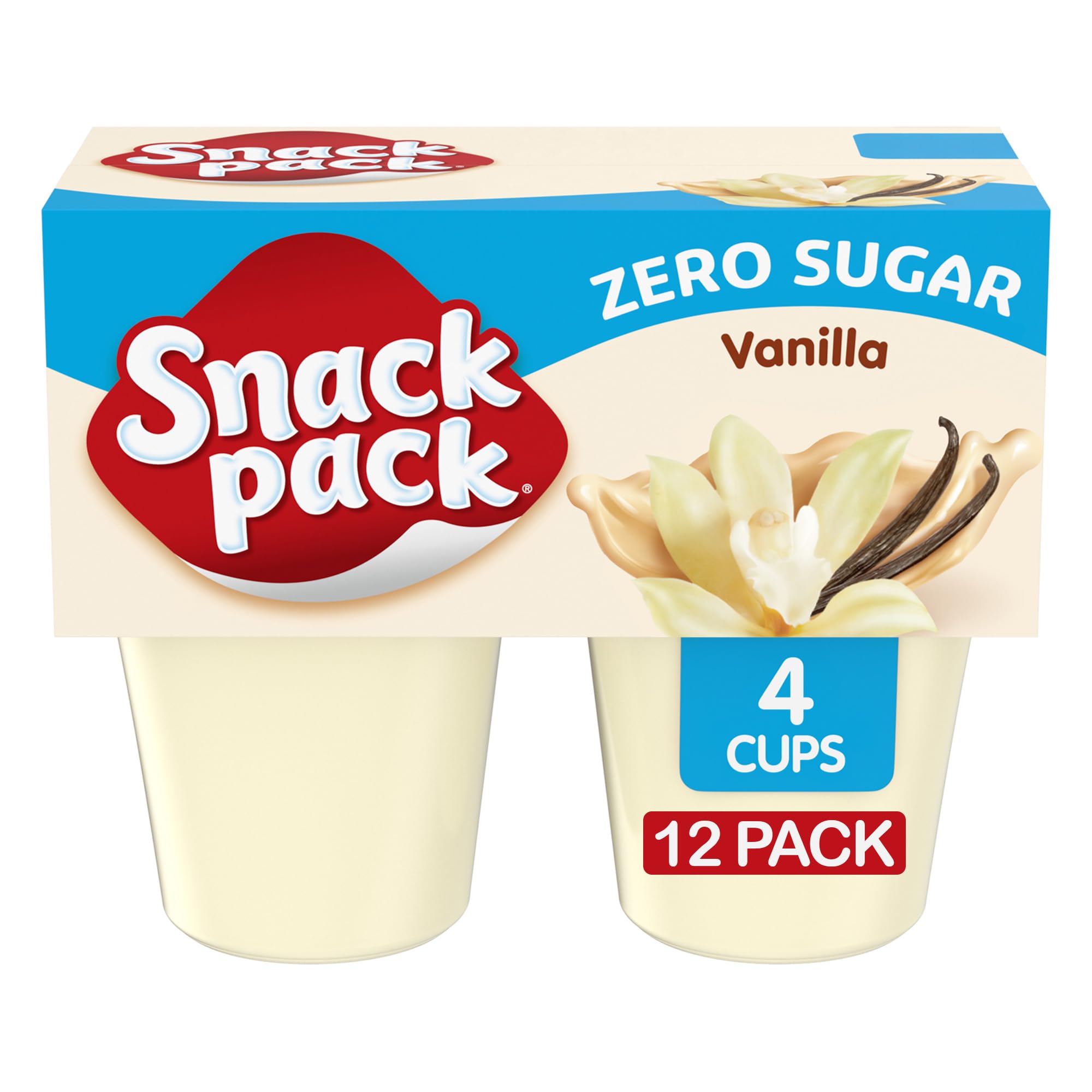Snack Pack Zero Sugar Vanilla Flavored Pudding Cups, 3.25 oz., 4-Count (Pack of 12)