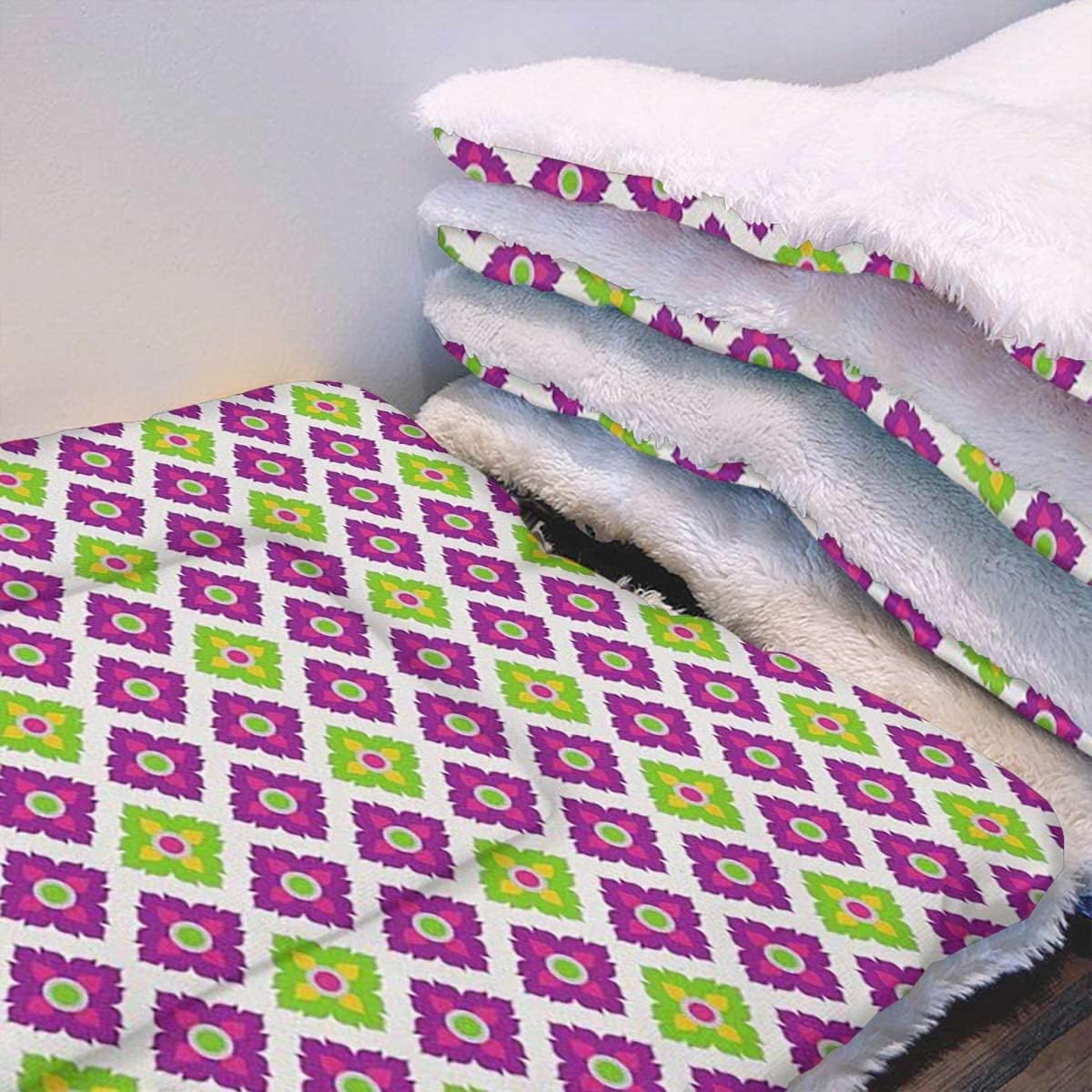 review Multicolor Thermal Pet Mat Bed Liner Geometric Doodle Style Ornamental Cozy Self Heating Warming Kitty Kitten Puppy Small Dog Bed Modern Style 22