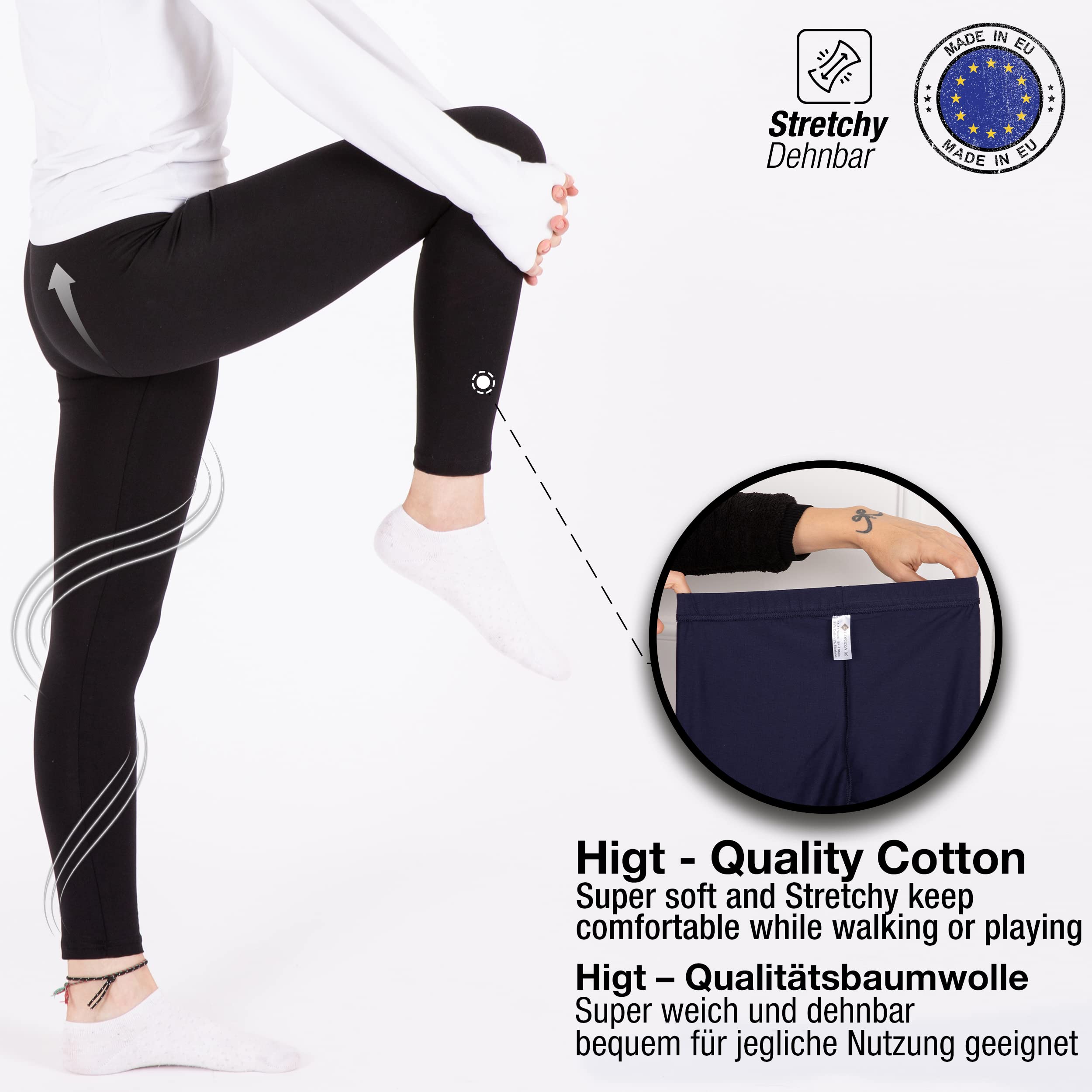LOREZA® 3 Leggings Longs pour Filles Coton Opaque Pantalons de Loisirs élastiques Quotidiens