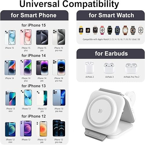 Miniatura 3 de Estación de carga inalámbrica para múltiples dispositivos Apple - Cargador inalámbrico magnético plegable 3 en 1 - Almohadilla de carga de viaje