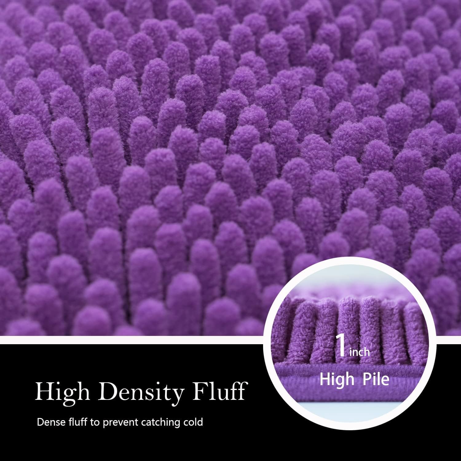 Bathroom Rugs Chenille Bath mat 3 Piece Set, Super Absorbent, Strong PVC Non Slip Backing, Bath mats for Bathroom, Plush Shaggy, Thick, Machine Washable, Bathtub, Shower, Toilet, Violet