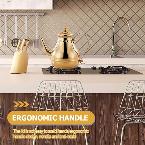 Miniatura 2 de DECHOUS Hervidor de té de acero inoxidable con cuello de cisne de 1.8 L, dorado, perfecto para verter café y té, uso en estufas