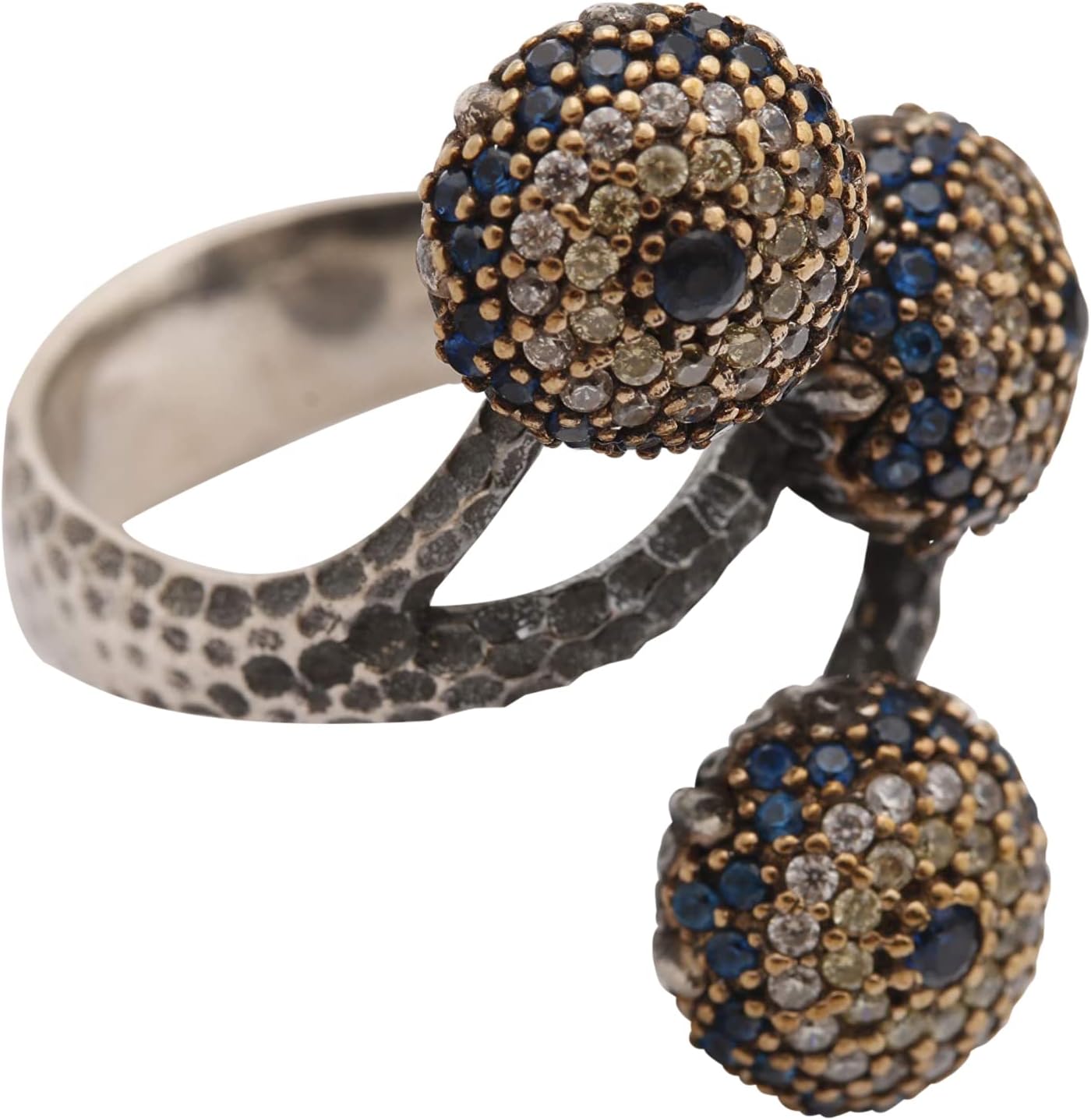 Special Design Nazar ! Turkish Handmade Jewelry Round Cut Evil Eye Sapphire Topaz 925 Sterling Silver Rhodium Ring All Size Options