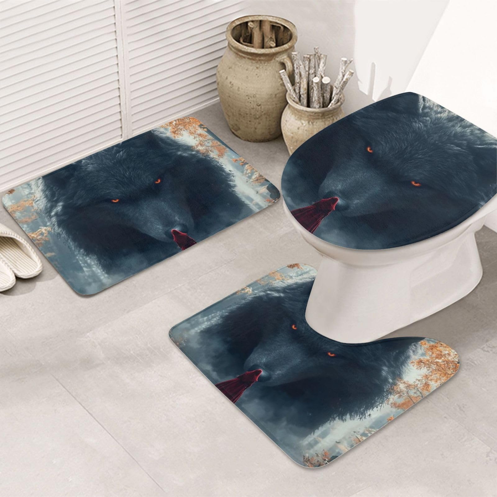 Alfombras de baño de lobo 3D para renovar la decoración del aseo con alfombrillas de microfibra