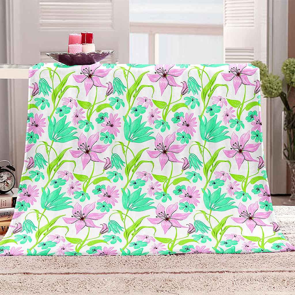 Manta Sofa De Franela Suave Acogedora Cálida Manta De Dormitorio para Cama Infantil Individual Niños Niñas 180x200cm Planta De Flor Rosa Microfibra,Impresión 3D,para Niños Y Adultos