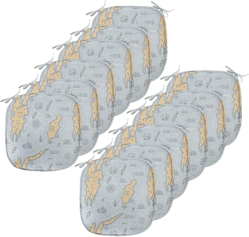 Miniatura 18 de Lunarable Adventure - Cojín de asiento para silla, mapa del mundo en tono retro y descubrimiento de barcos piratas con símbolos náuticos de viaje,